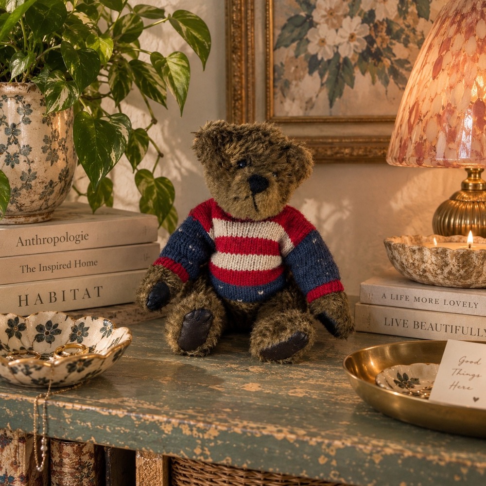 Boyds Collection J.B. Bean Series Brown Teddy Bear Patriotic Striped Sweater